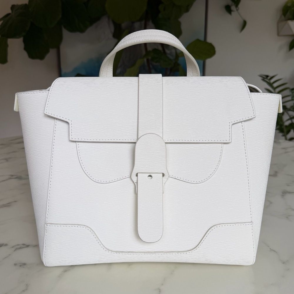 Senreve Midi Maestra Bag in Mimosa Blanc White Leather Convertible Backpack